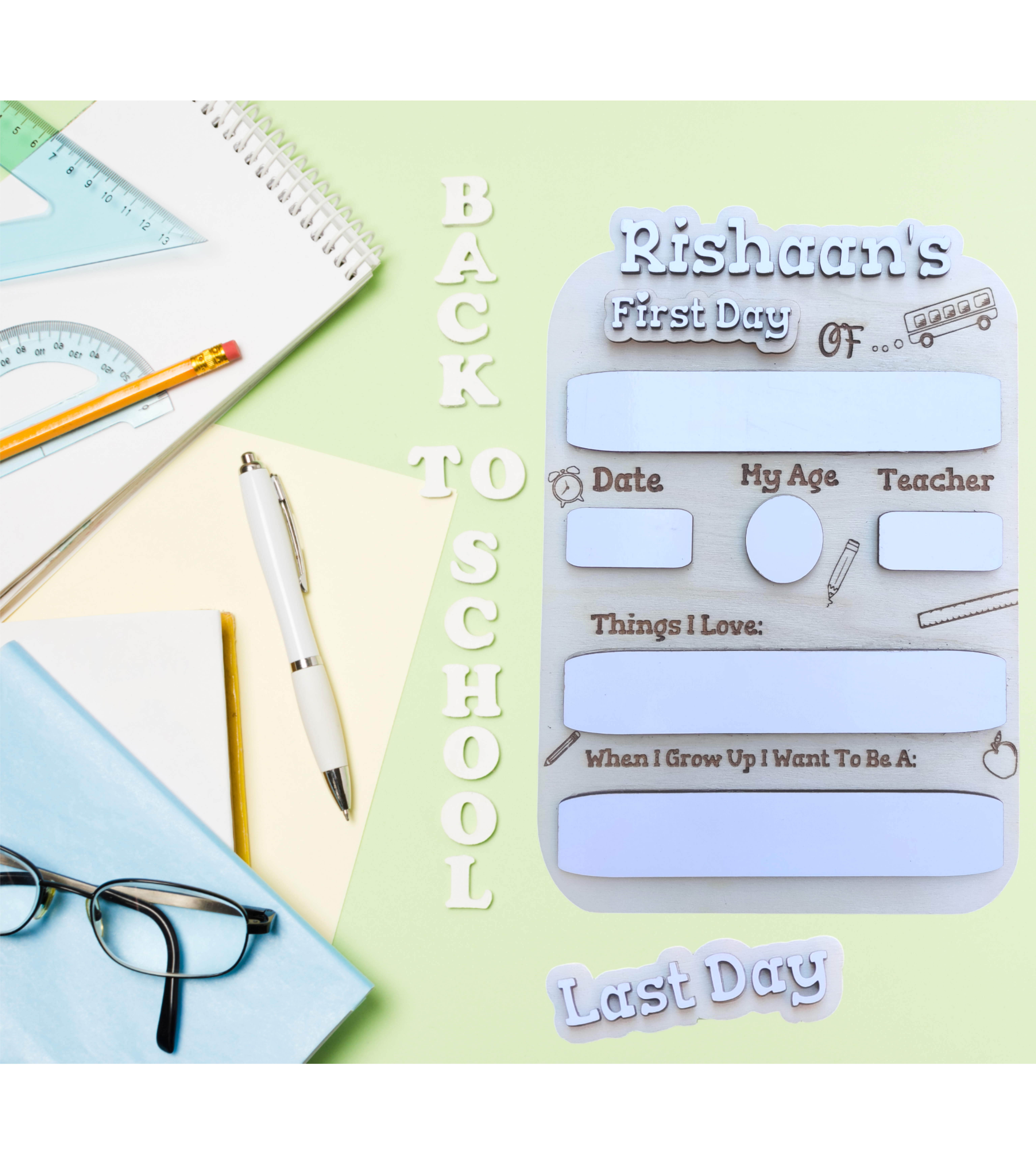 1000067626 Personalized First & Last Day Milestone Board – Kids Photo Prop