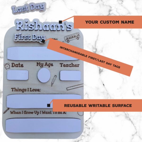 Features img Personalized First & Last Day Milestone Board – Kids Photo Prop