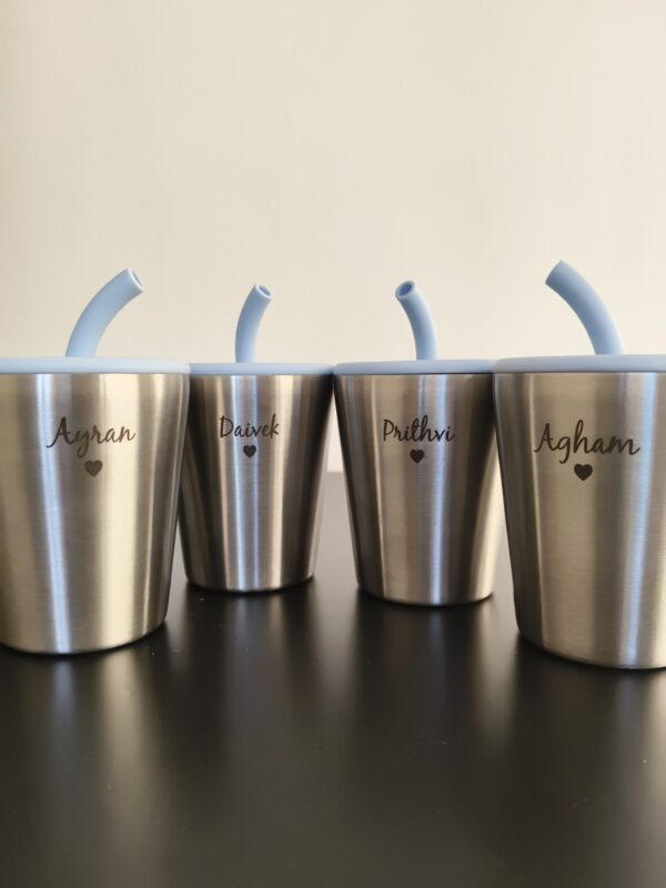 Personalised Small Stainless Steel Kids Cup – With Lid & Straw