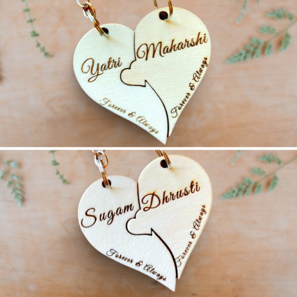 Personalised Wooden Heart Keyring Set – Engraved Couple’s Gift