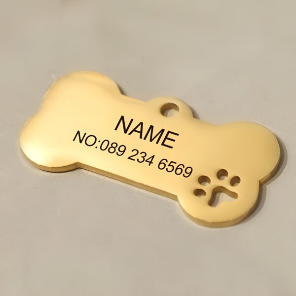 Personalized Stainless Steel Tag for Pets – Bone Tag with Paw Cutout