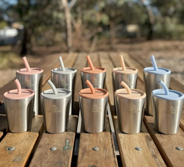 Personalised Small Stainless Steel Kids Cup – With Lid & Straw